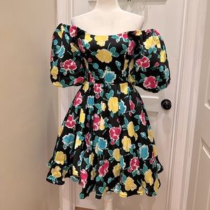 Vintage Victor Costa Knee-length Off-the-Shoulder Dress Floral